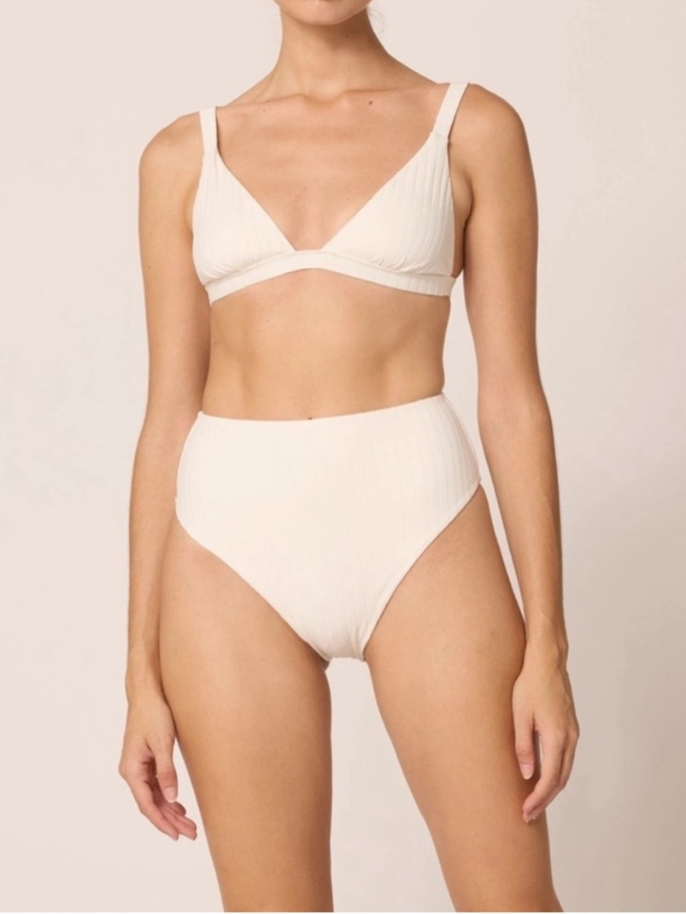 NWT Cleobella Ribbed High-Waist Bikini Set in Cream(M top, L bottom)